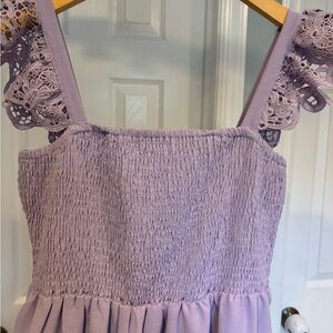 Lavender Smocked Maxi Dress with Lace Straps